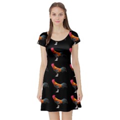 Background Pattern Chicken Fowl Cockerel Livestock Short Sleeve Skater Dress by Ravend