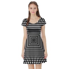 Focus Squares Optical Illusion Background Pattern Short Sleeve Skater Dress by Ravend