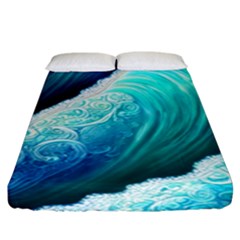 Abstract Waves In Blue And Green Fitted Sheet (king Size) by GardenOfOphir