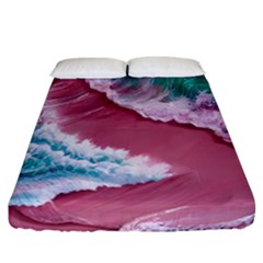 Ocean Waves In Pink Fitted Sheet (california King Size) by GardenOfOphir