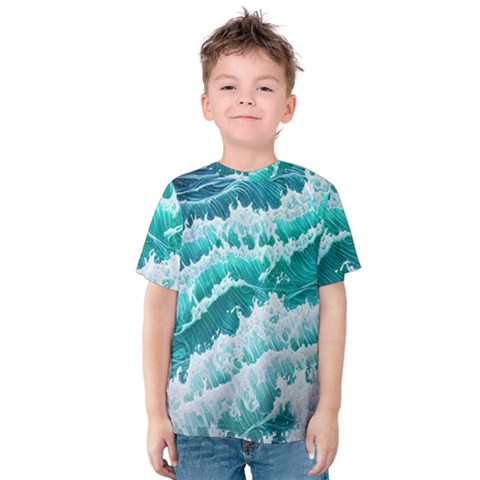 Waves On The Ocean Ii Kids  Cotton Tee by GardenOfOphir