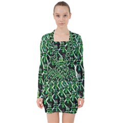 Bottles Green Drink Pattern Soda Refreshment V-neck Bodycon Long Sleeve Dress by Ravend