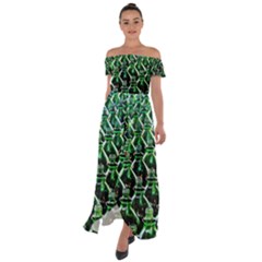 Bottles Green Drink Pattern Soda Refreshment Off Shoulder Open Front Chiffon Dress by Ravend