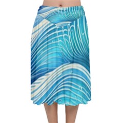 Sea Of Blue Velvet Flared Midi Skirt by GardenOfOphir