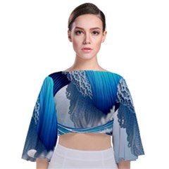 The Power Of The Ocean Tie Back Butterfly Sleeve Chiffon Top by GardenOfOphir