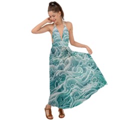 Nature Ocean Waves Backless Maxi Beach Dress by GardenOfOphir