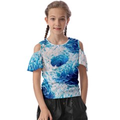 Abstract Blue Ocean Wave Ii Kids  Butterfly Cutout Tee by GardenOfOphir