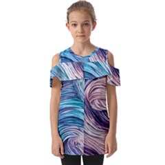 Abstract Pastel Ocean Waves Fold Over Open Sleeve Top by GardenOfOphir