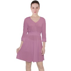 Cashmere Rose Pink	 - 	quarter Sleeve Ruffle Waist Dress by ColorfulDresses