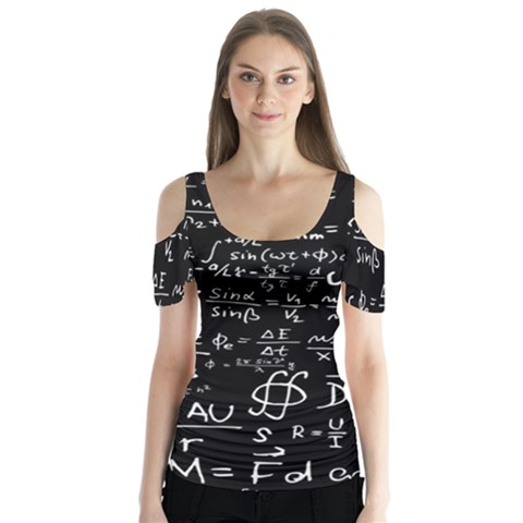 E=mc2 Text Science Albert Einstein Formula Mathematics Physics Butterfly Sleeve Cutout Tee  by Jancukart