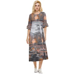 Breathe In Nature Background Double Cuff Midi Dress by artworkshop