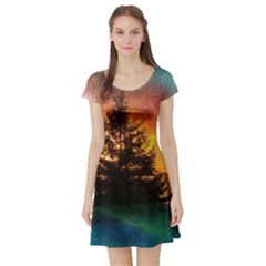 Tree Nature Landscape Fantasy Short Sleeve Skater Dress by Ravend