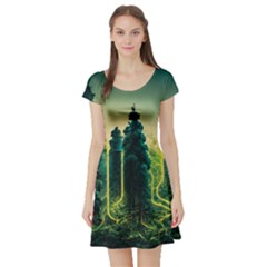 Ai Generated Soil Forest Crisis Nature Short Sleeve Skater Dress by Ravend