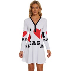 I Love Mary Long Sleeve Deep V Mini Dress  by ilovewhateva