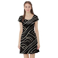 Black Coconut Color Wavy Lines Waves Abstract Short Sleeve Skater Dress by Ravend