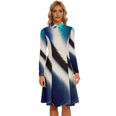 Feathers Pattern Design Blue Jay Texture Colors Long Sleeve Shirt Collar A-line Dress by Ravend