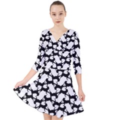 Playful Pups Black And White Pattern Quarter Sleeve Front Wrap Dress by dflcprintsclothing