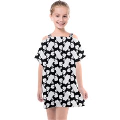 Playful Pups Black And White Pattern Kids  One Piece Chiffon Dress by dflcprintsclothing