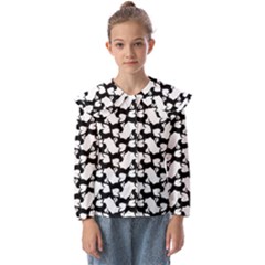 Playful Pups Black And White Pattern Kids  Peter Pan Collar Blouse by dflcprintsclothing