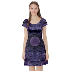 Gometric Shapes Geometric Pattern Purple Background Short Sleeve Skater Dress by Ravend