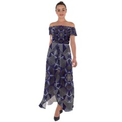 Kaleidoscope Geometric Pattern Geometric Shapes Off Shoulder Open Front Chiffon Dress by Ravend