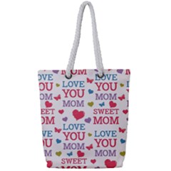 Love Mom Happy Mothers Day I Love Mom Graphic Full Print Rope Handle Tote (small) by Ravend