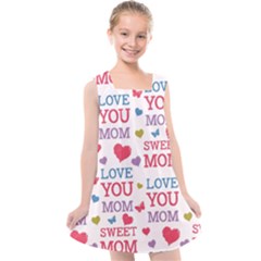 Love Mom Happy Mothers Day I Love Mom Graphic Kids  Cross Back Dress by Ravend