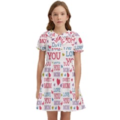 Love Mom Happy Mothers Day I Love Mom Graphic Kids  Bow Tie Puff Sleeve Dress by Ravend