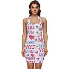 Love Mom Happy Mothers Day I Love Mom Graphic Sleeveless Wide Square Neckline Ruched Bodycon Dress by Ravend