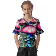 Necromancy Toadstool Kids  V-neck Horn Sleeve Blouse by GardenOfOphir