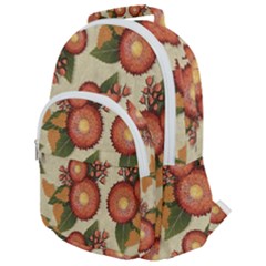 Flowers Leaves Pattern Flora Botany Drawing Art Rounded Multi Pocket Backpack by Ravend