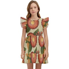 Flowers Leaves Pattern Flora Botany Drawing Art Kids  Winged Sleeve Dress by Ravend