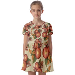 Flowers Leaves Pattern Flora Botany Drawing Art Kids  Short Sleeve Pinafore Style Dress by Ravend