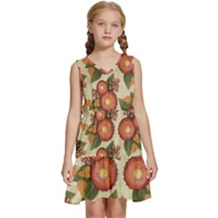 Flowers Leaves Pattern Flora Botany Drawing Art Kids  Sleeveless Tiered Mini Dress by Ravend