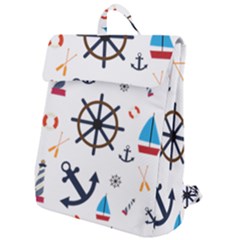 Marine Nautical Seamless Lifebuoy Anchor Pattern Flap Top Backpack by Jancukart