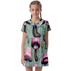 Boho Woods Mushroom Kids  Asymmetric Collar Dress by GardenOfOphir