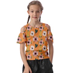 Flower Orange Pattern Floral Kids  Butterfly Cutout Tee by Dutashop