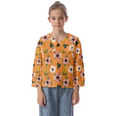 Flower Orange Pattern Floral Kids  Sailor Shirt by Dutashop