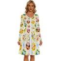 Owl Bird Cartoon Long Sleeve Dress With Pocket View1