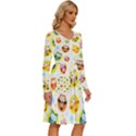 Owl Bird Cartoon Long Sleeve Dress With Pocket View3