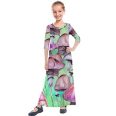 Historical Mushroom Forest Kids  Quarter Sleeve Maxi Dress by GardenOfOphir