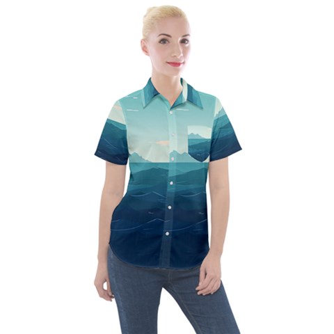 Ai Generated Ocean Waves Sea Water Nautical Women s Short Sleeve Pocket Shirt by Pakemis