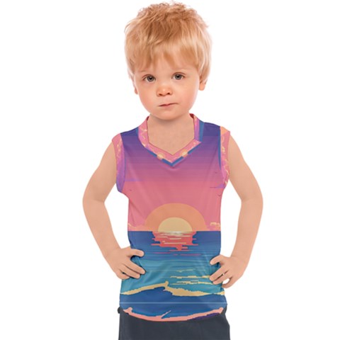 Sunset Ocean Beach Water Tropical Island Vacation 2 Kids  Sport Tank Top by Pakemis