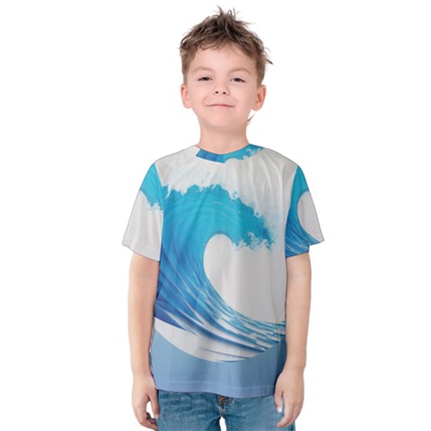 Wave Tsunami Tidal Wave Ocean Sea Water Kids  Cotton Tee by Pakemis