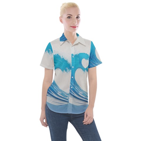 Wave Tsunami Tidal Wave Ocean Sea Water Women s Short Sleeve Pocket Shirt by Pakemis