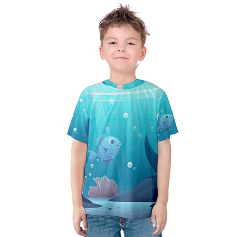 Ai Generated Ocean Sea Fish Aquatic Water Nature 4 Kids  Cotton Tee by Pakemis