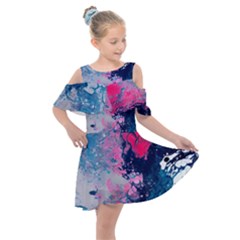 Fluid Art Pattern Kids  Shoulder Cutout Chiffon Dress by GardenOfOphir