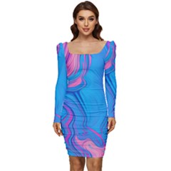 Liquid Background Pattern Women Long Sleeve Ruched Stretch Jersey Dress by GardenOfOphir