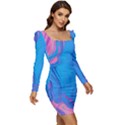 Liquid Background Pattern Women Long Sleeve Ruched Stretch Jersey Dress View2