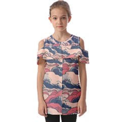 Waves Ocean Sea Water Pattern Rough Seas Fold Over Open Sleeve Top by Pakemis